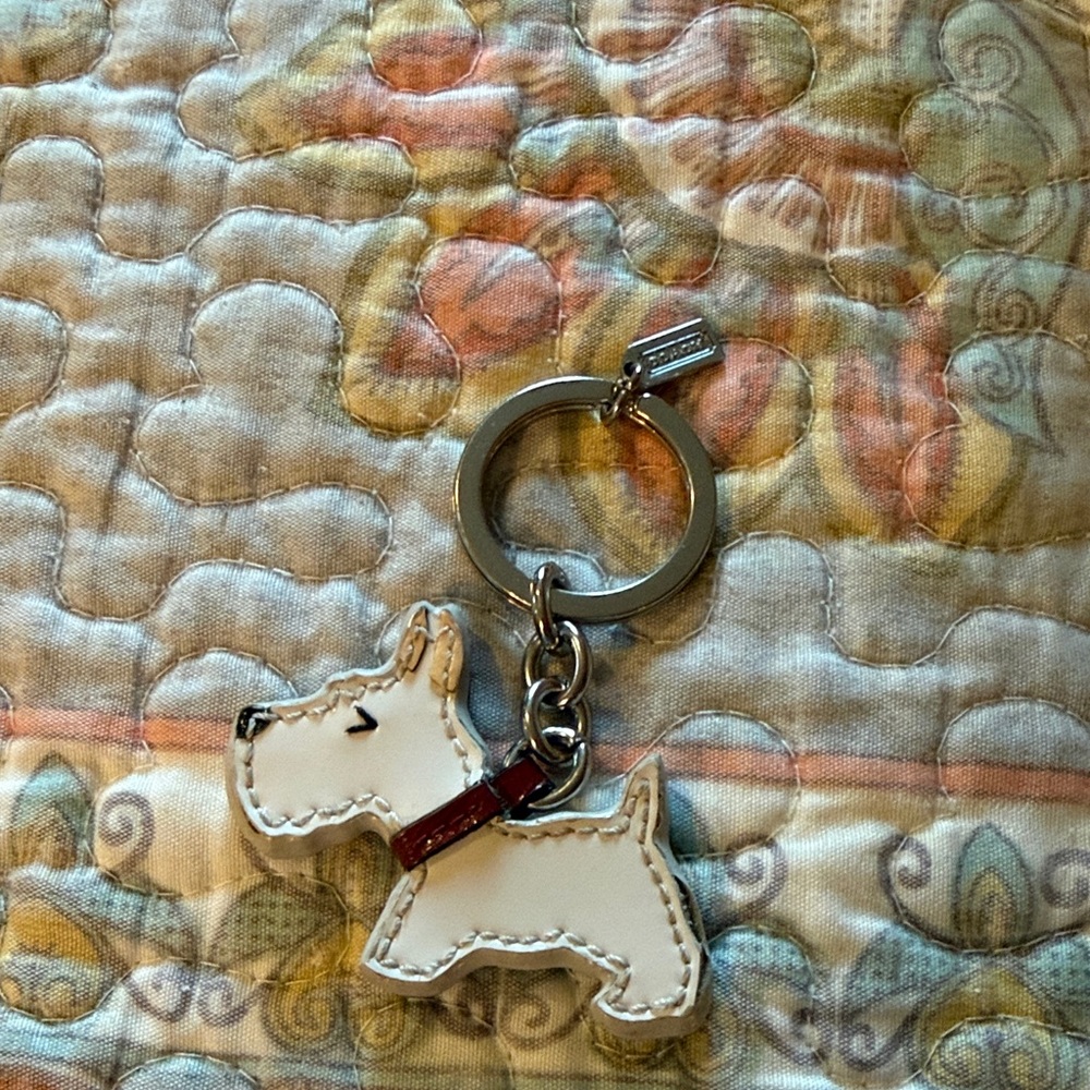 Coach White Scottie Dog Keychain with Red Collar